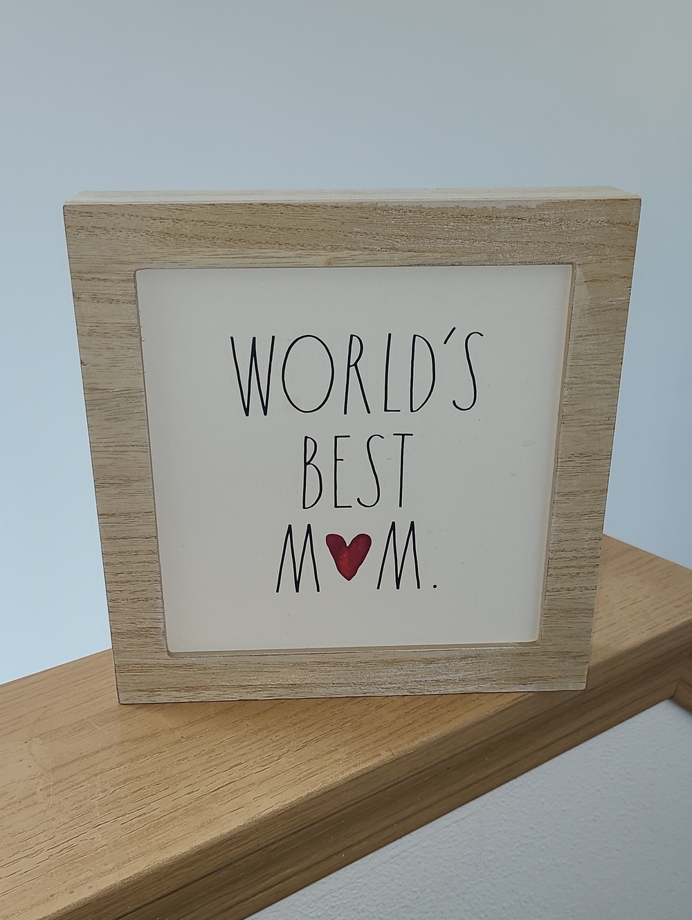 World's Best Mom Framed Sign - Natural Wood with Red Accent